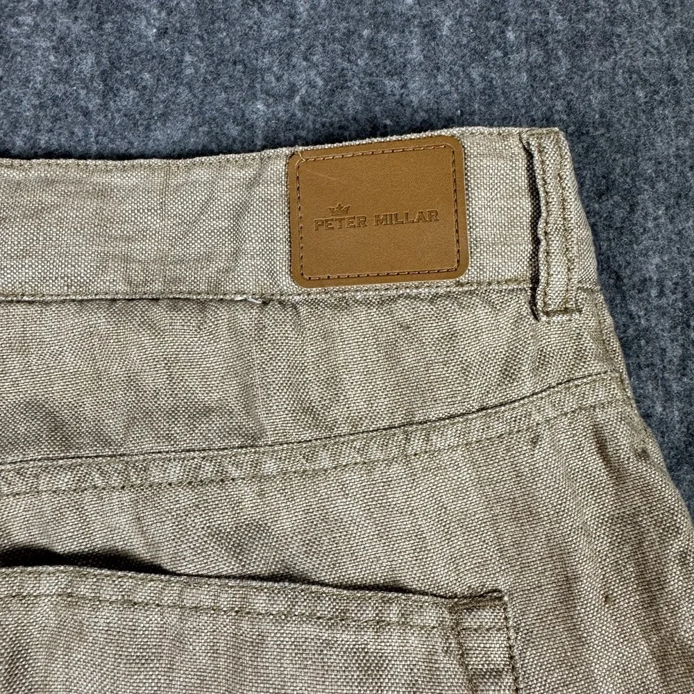 Peter Millar Men's 36 Linen Pants Tan Beige Straight Leg 5 Pocket Casual